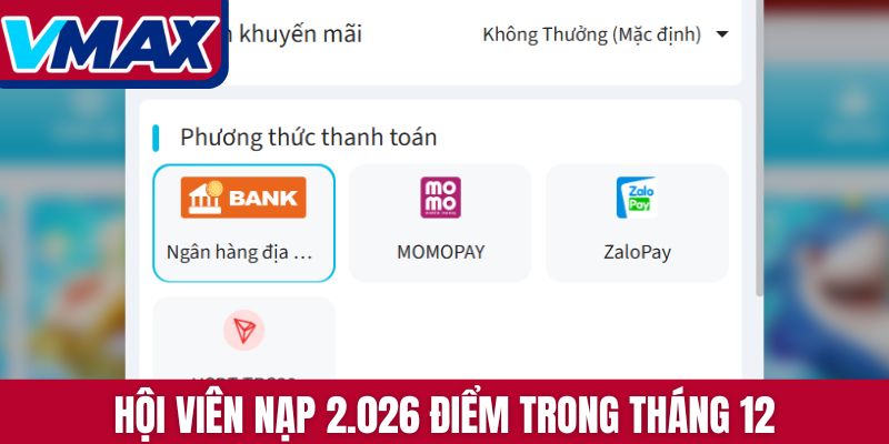 Hội viên nạp 2.026 điểm trong tháng 12